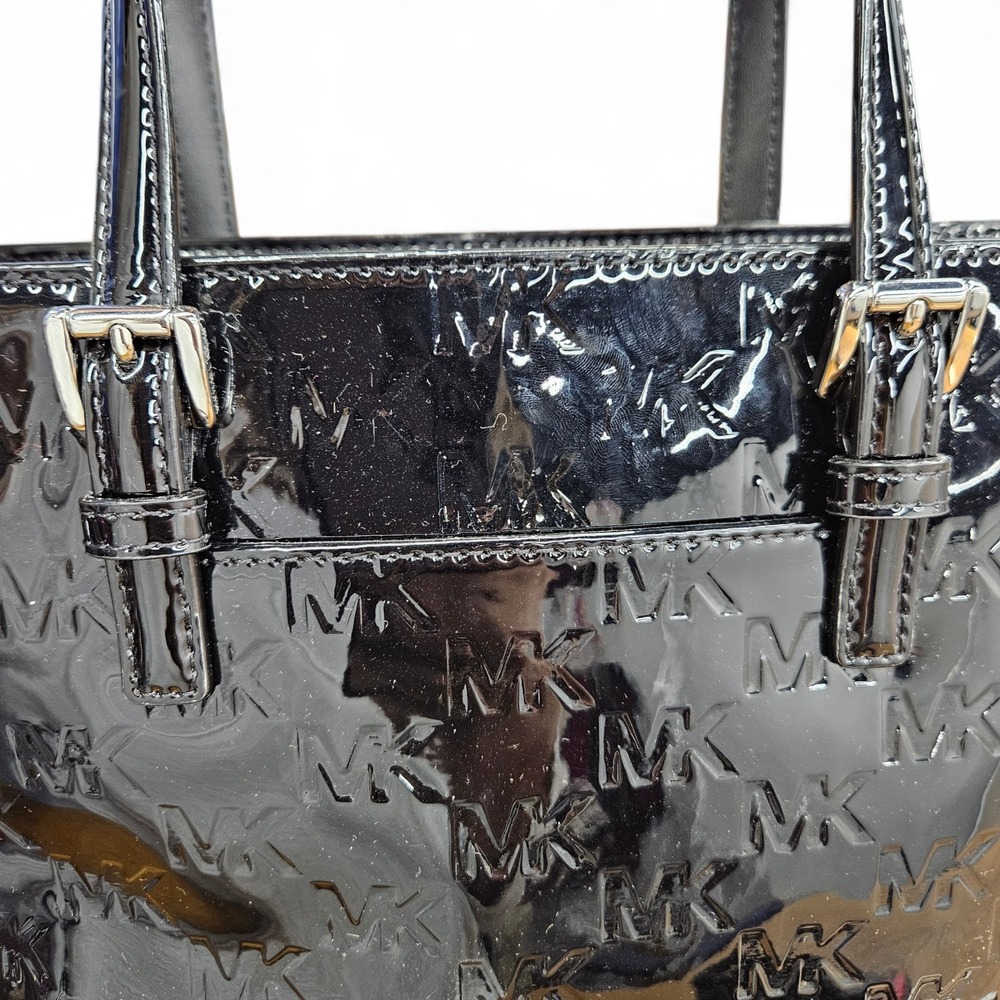 Michael Kors Jet Set Small Metallic Logo Debossed Convertible Tote Bag Black - Picture 13 of 14